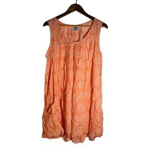 Orange Beach Sleeveless Dress with Leaf Pattern